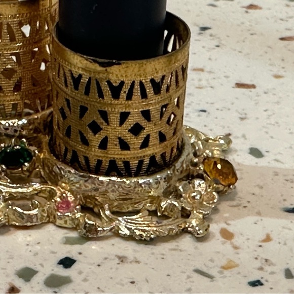 Vintage Gold Metal with Crystals‎ Trio Lipstick Holder or Brush Holder - Picture 9 of 13